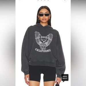 Anine Bing Alec Hoodie White Eagle in washed Black, size Small